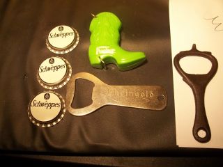 Vintage Glass Bottle Cap Openers & Caps Pucker Schweppes Rheingold Soda photo