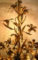 Elegant Italian Gold - Leaf Tole Chandelier Handpainted Gilt Metal Flowers 1950 ' S Toleware photo 5