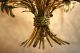 Elegant Italian Gold - Leaf Tole Chandelier Handpainted Gilt Metal Flowers 1950 ' S Toleware photo 6