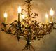 Elegant Italian Gold - Leaf Tole Chandelier Handpainted Gilt Metal Flowers 1950 ' S Toleware photo 7