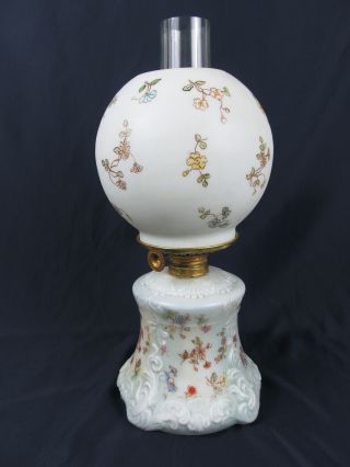 C1890 Cf Monroe Wave Crest Oil Lamp Rococo Mold W/small Flowers photo