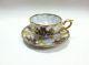 Antique Iridescent Footed Tea Cup And Saucer Floral Fall Colors Cups & Saucers photo 1