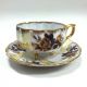 Antique Iridescent Footed Tea Cup And Saucer Floral Fall Colors Cups & Saucers photo 4