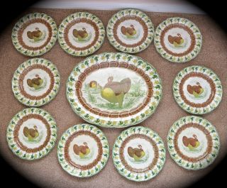 Gorgeous Florence England Antique Turkey Platter & 10 Plates photo