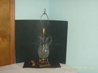 Cut Crystal Pitcher Lamp On Metal Base With Cherubs photo