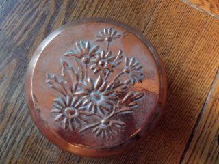Vintage English Wall Hanging Copper Food Mold - Floral Daisies - Tin Lined England photo