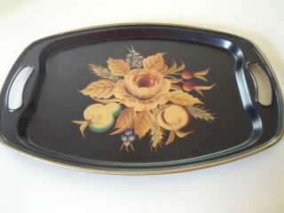 Vintage Tole Tray By Pilgrim Art No.  403 - Has Handles - Hand Decorated photo