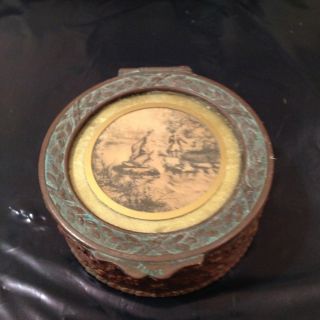 Antique French Repousse Copper Trinket Box photo