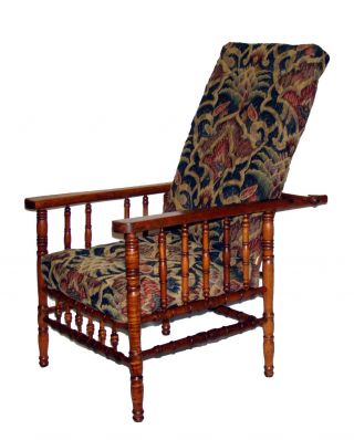 Child ' S Faux Bamboo Oak Morris Chair W/ Upholstered Cushions,  C.  Late 19th Cen. photo
