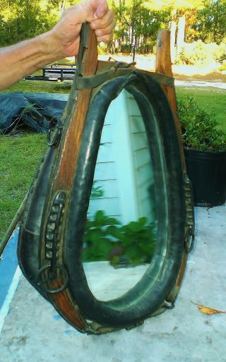 Antique Oak Mule/horse Collar Mirror.  For Your Office Or Tack Room.  Cheap photo