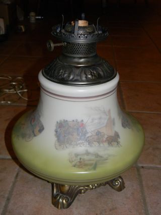Vtg Gone With The Wind Hurricane Style Lamp - Victorian Coach Scene Design photo
