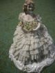 Antique Royal Crown 1886 Italy Porcelain Lace Figurine Large Woman Flowers Figurines photo 2