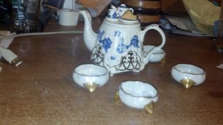Cardew Blue Porcelain English Tea Cup & Pearl Glazed Vienna Austria Small Cups photo