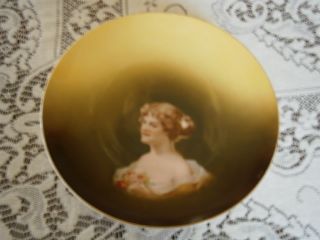 Antique Victoria Carlsbad Austria Young Lady Portrait Cabinet China Plate photo
