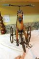 Vintage Wood Horse Doll Tricycle Trike Horse Hair Tail Leather Saddle Cast Iron Carved Figures photo 9