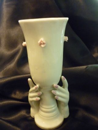 Rare Antique Estate Victorian Porcelain Hands Holding Vase Gold Gilt Hand Vase photo