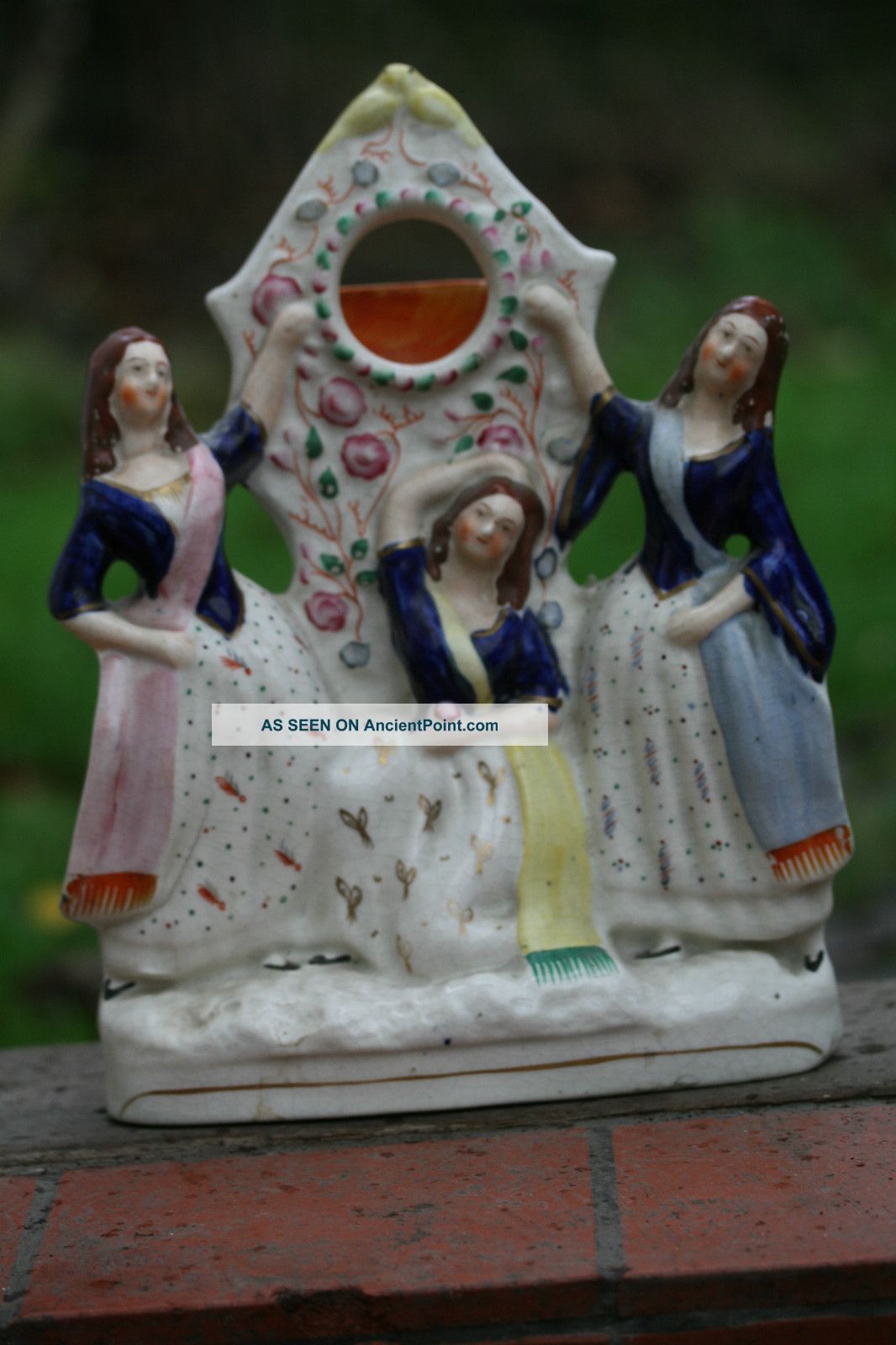 19th C.  Staffordshire Of Three Female Figurines & Birds With Watch Holder Figurines photo