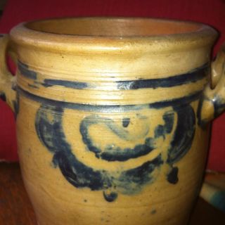 Stoneware Saltglazed Cobalt Painted Crock Jar. . . .  Signed? photo