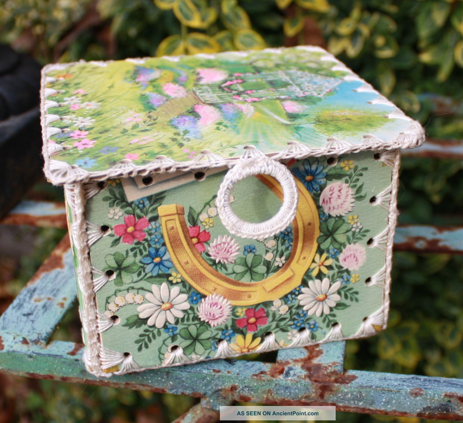 Vintage Antique Handmade Paper Box Old Greeting Cards Other photo