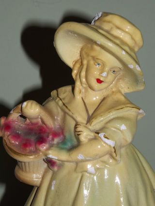 Antique Shabby Vintage Chalkware Ceramic Lady Girl Figurine photo