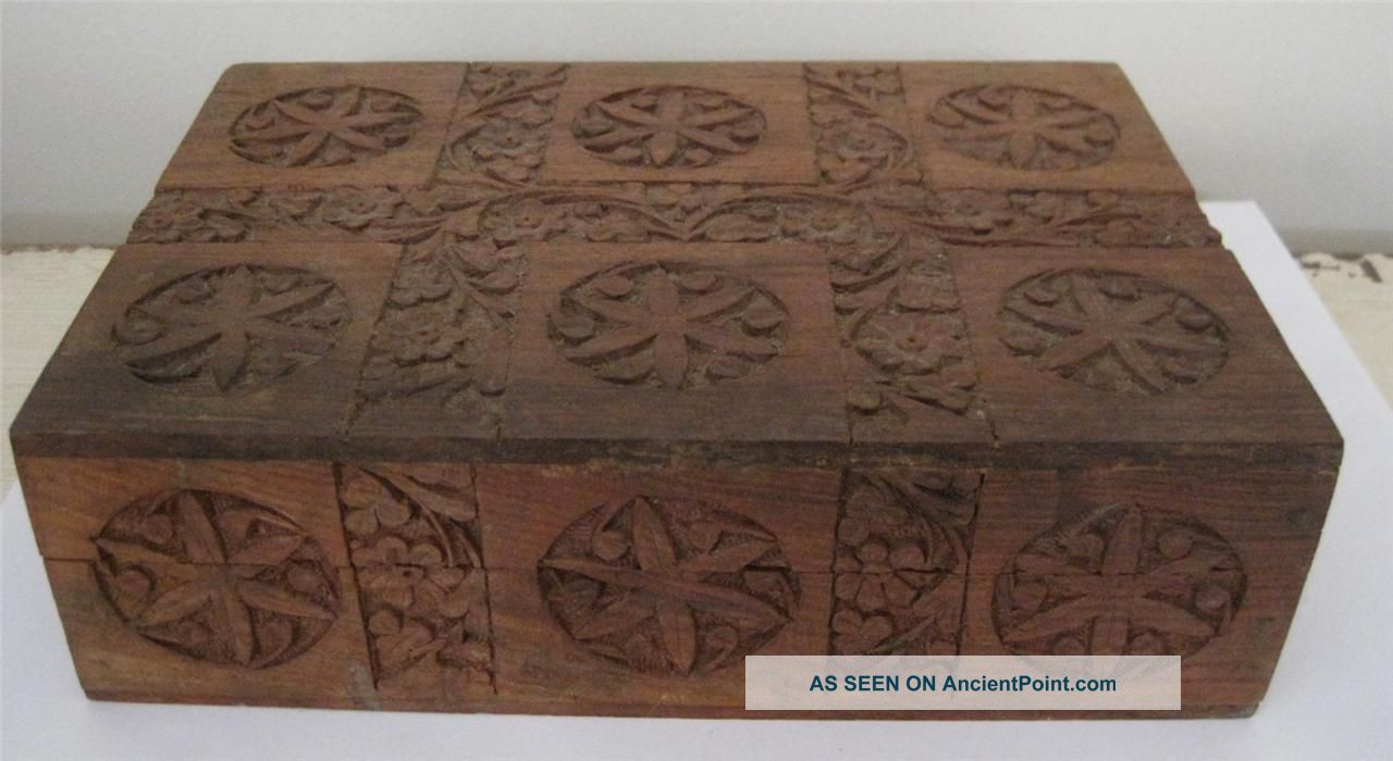 Antique Israeli Tribal Hand Carved Olivewood Wedding Jewelry Box - Yale 1936 Boxes photo
