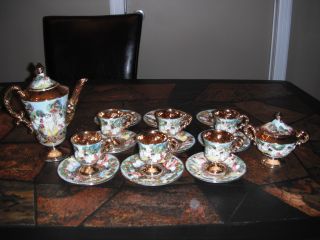 Capodimonte Antique Cherubins Golden Teacup Sugar & Tea Pot Set photo