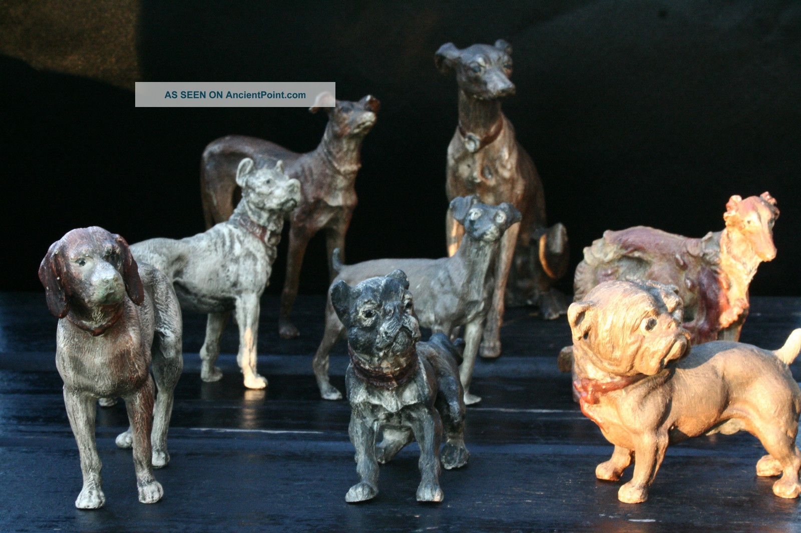 Attention Collectors: Unique Group Of 8 Antique Cold - Painted Vienna Bronze Dogs Metalware photo