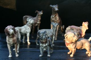 Attention Collectors: Unique Group Of 8 Antique Cold - Painted Vienna Bronze Dogs photo