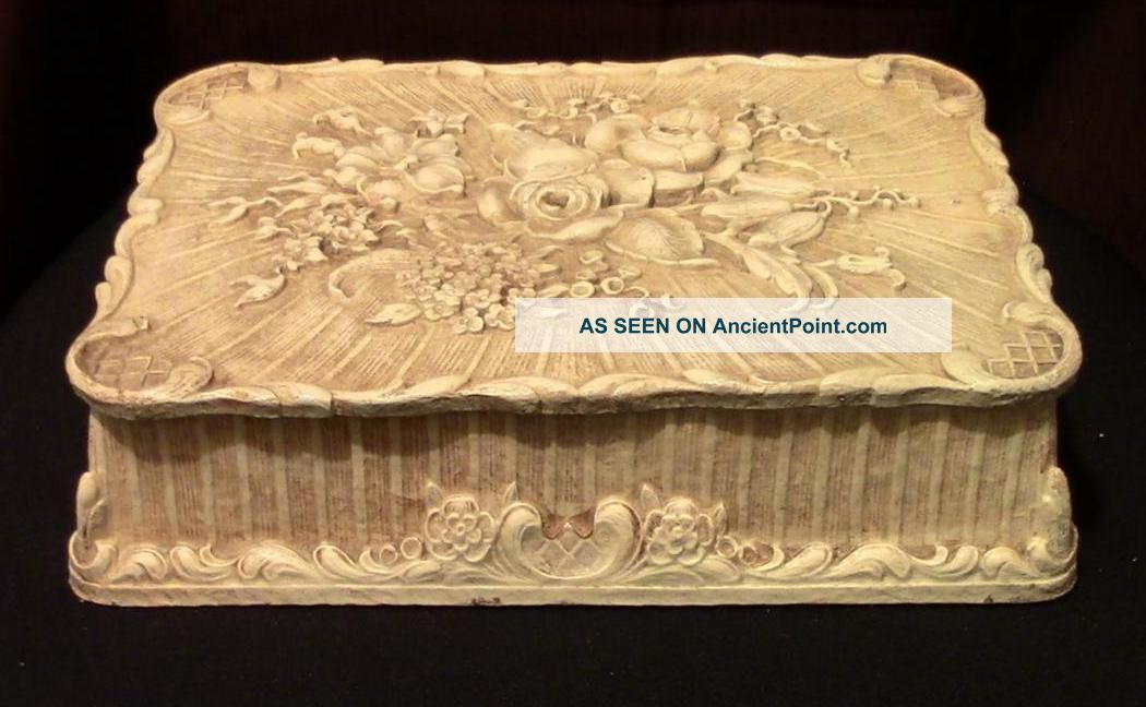 1940s Floral & Scrolls Lidded Vanity Trinket Box Retro Home Decor Nr Other photo