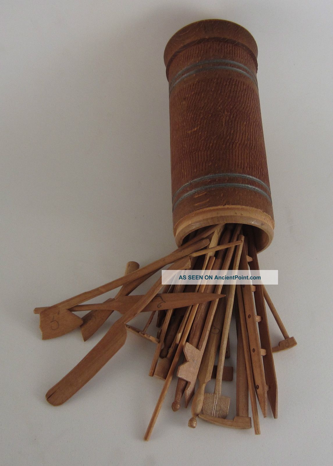 Antique Folk Art Carved Wood Pick - Up Sticks Game In Box Other photo