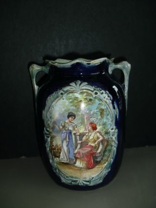 Antique Pottery Vase Victorian Women 2 Handles Double Handled 585 6 1/4 