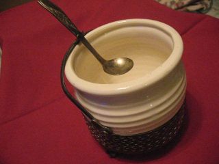 Antique Honey Pot In A Stainless Steel Indonesa Stand & Spoon photo