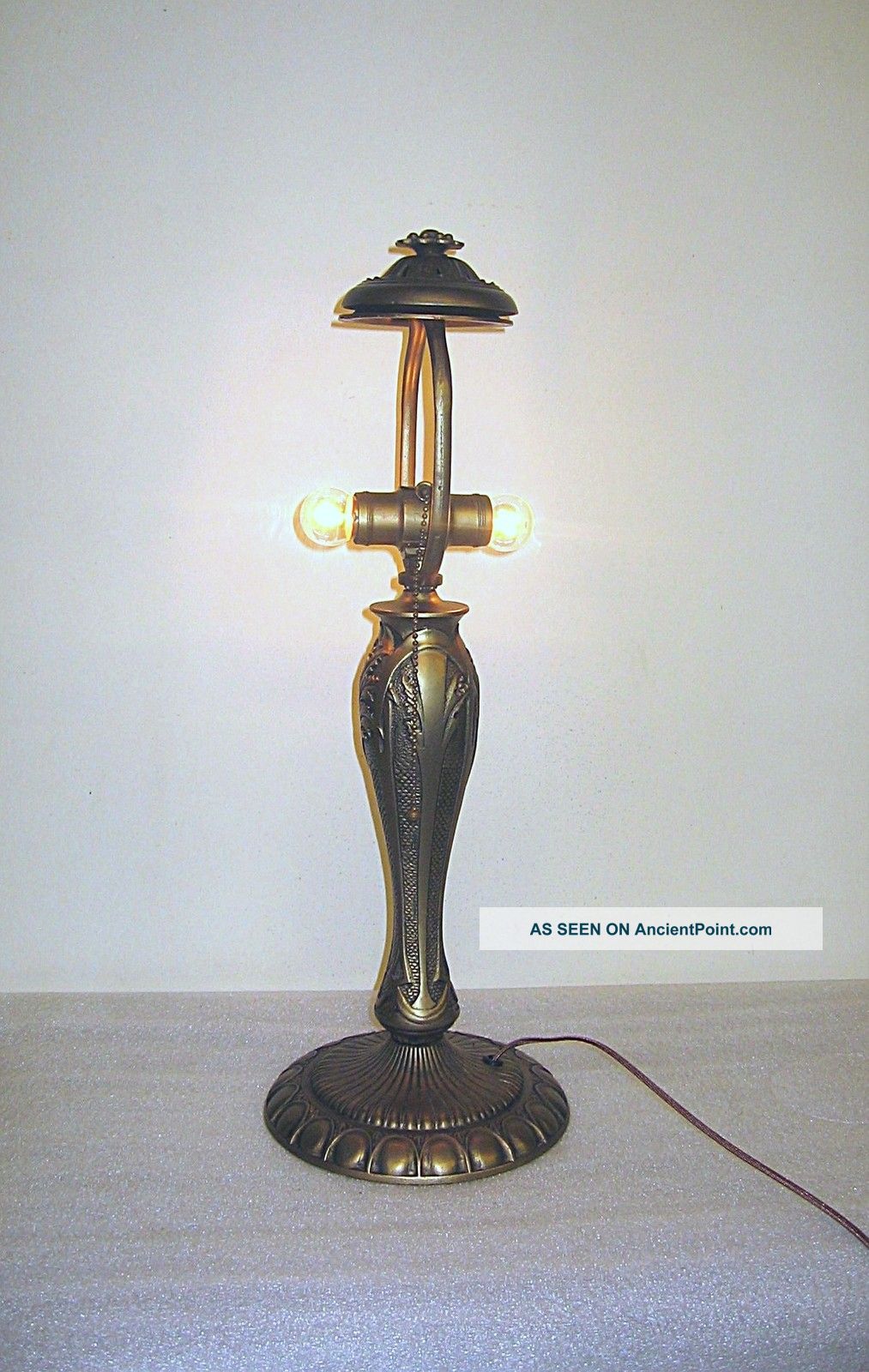 Antique Phoenix Slag Glass Lamp Base - Reverse Painted Lamp Base Lamps photo