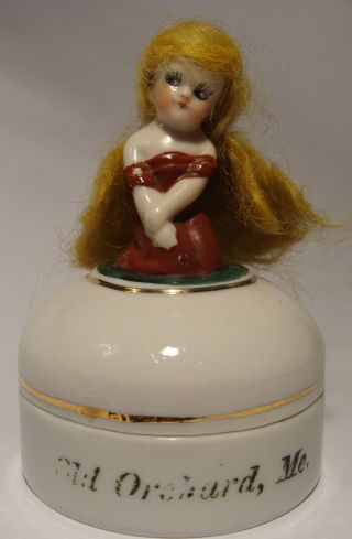 Antique German Figural Lady Trinket/powder/dresser/box/pot/jar Germany Half Doll photo