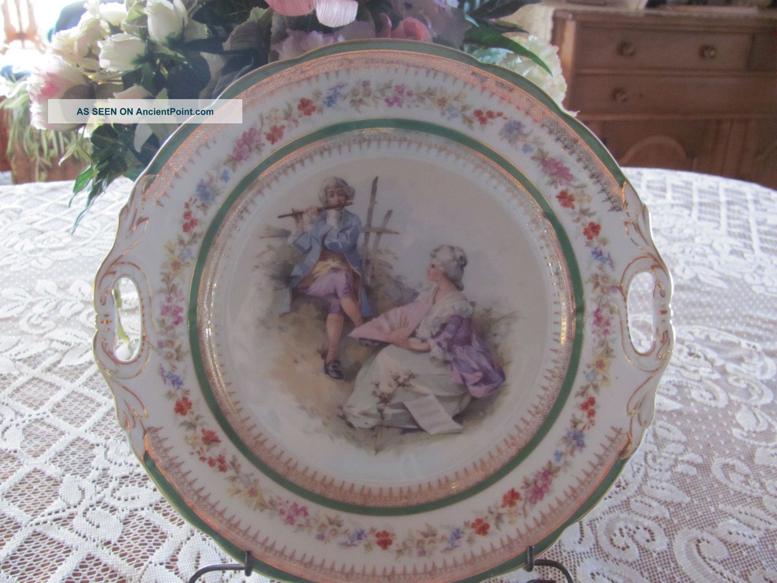 Antique Plate Of Victorian Couple Enjoying The Music Of The Flute Plates & Chargers photo