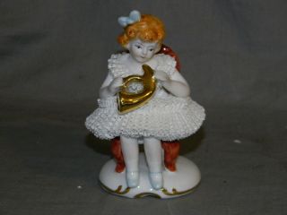 Stoke On Trent Royal Arden Little Girl In Lace In Chair With Horn Figurine photo