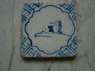 Delft Wan - Li Tile With Cat Approx.  1650 photo