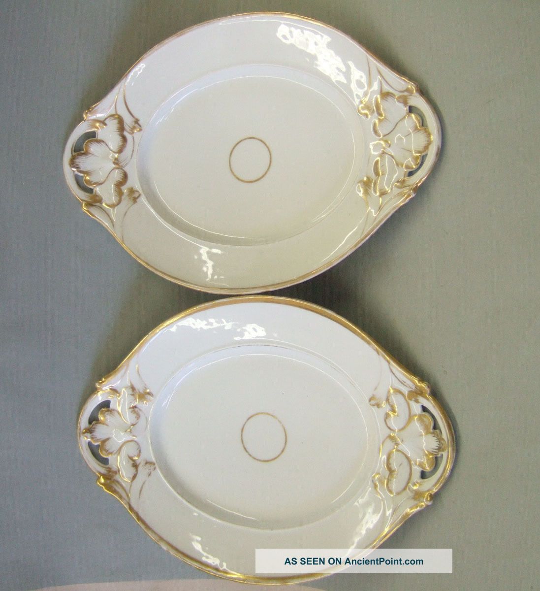 Pair Of Old Paris Platters,  Antique French Porcelain,  19th C Compotes photo