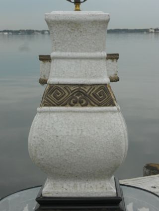 Large Mid Century Chinese Pottery Lamp Vase Crackle Glaze photo