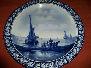 Antique Wallplate / Plaque Villeroy & Boch Mettlach Nr.  5241 - Delft Sailboots photo