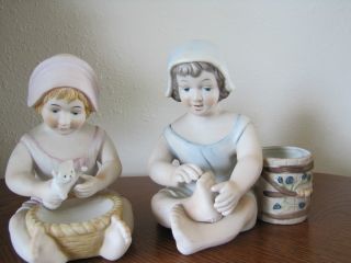 Rare Bisque Porcelain Large Piano Babies Twins Adorable Bottom Marked Kitty Cat photo