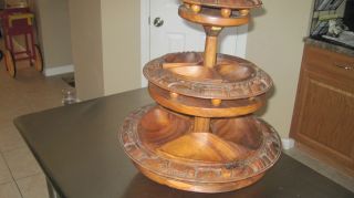 Hand Carved Fruit/nut Stand With Removeable Bowls photo