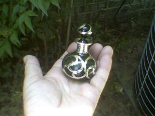 Green Silver Overlay Perfume Scent Bottle - photo