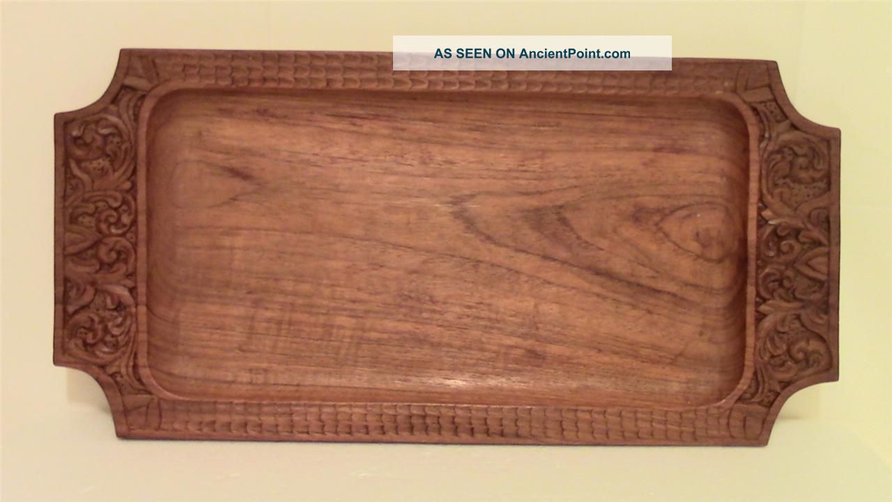 Vintage Hand Carved Wood Serving Tray Platter Large Rectangle Size 20 