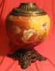 Antique Victorian Lamp Base Hand Painted Cabbage Roses Rose Floral Flower Lamps photo 8