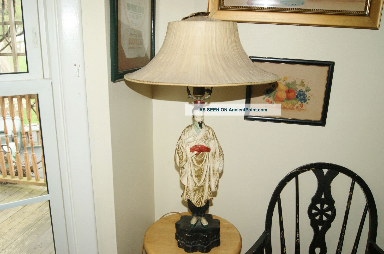 Asian Chalkware Lamp Chinese Male Warrior 1940 ' S Lamps photo