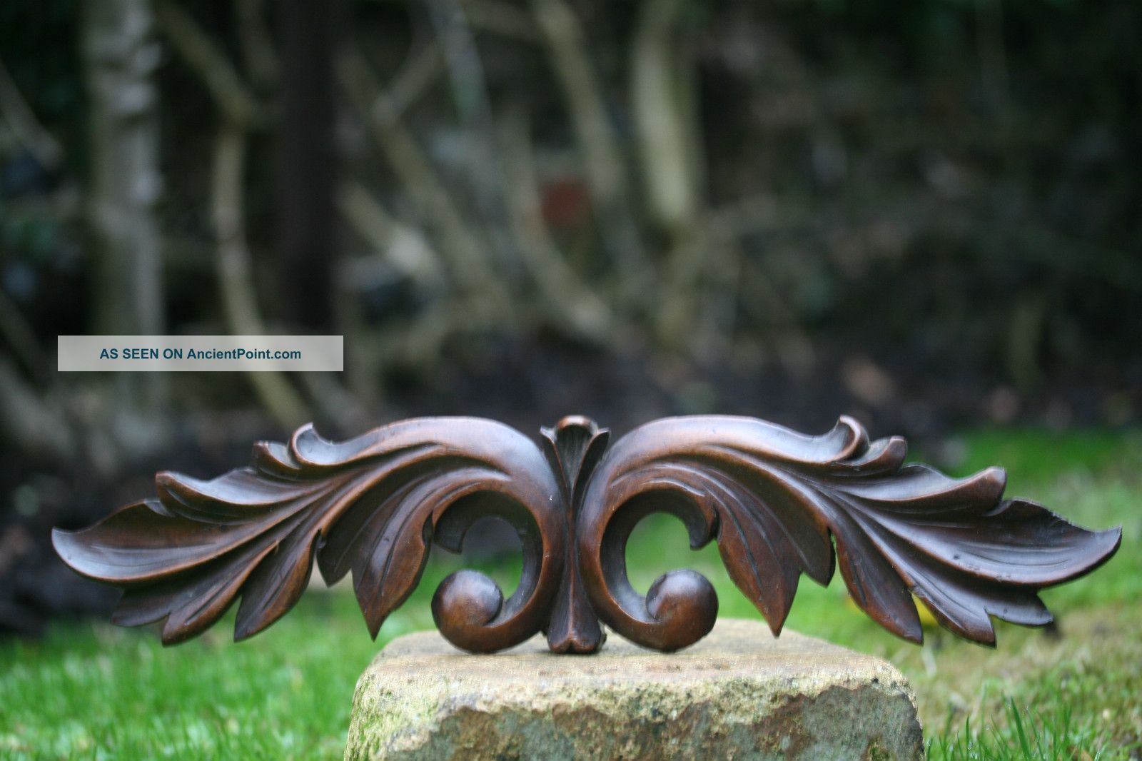 19th C.  Wooden Mahogany Relief Carved Panel With Leaf Carvings Other photo