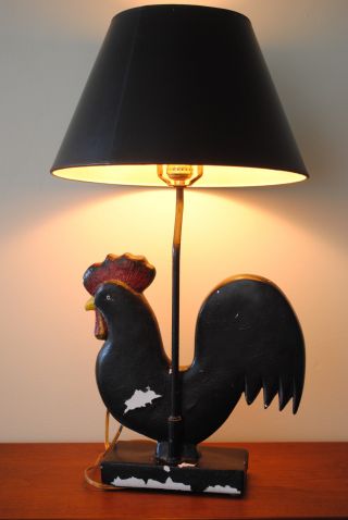 Mid Century Vintage Frederick Cooper Pottery Rooster Lamp W/original Shade photo