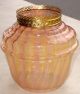 Rare Antique Cranberry & Amber Ribbed Opalescent Glass Hanging Oil Lamp Shade Lamps photo 4