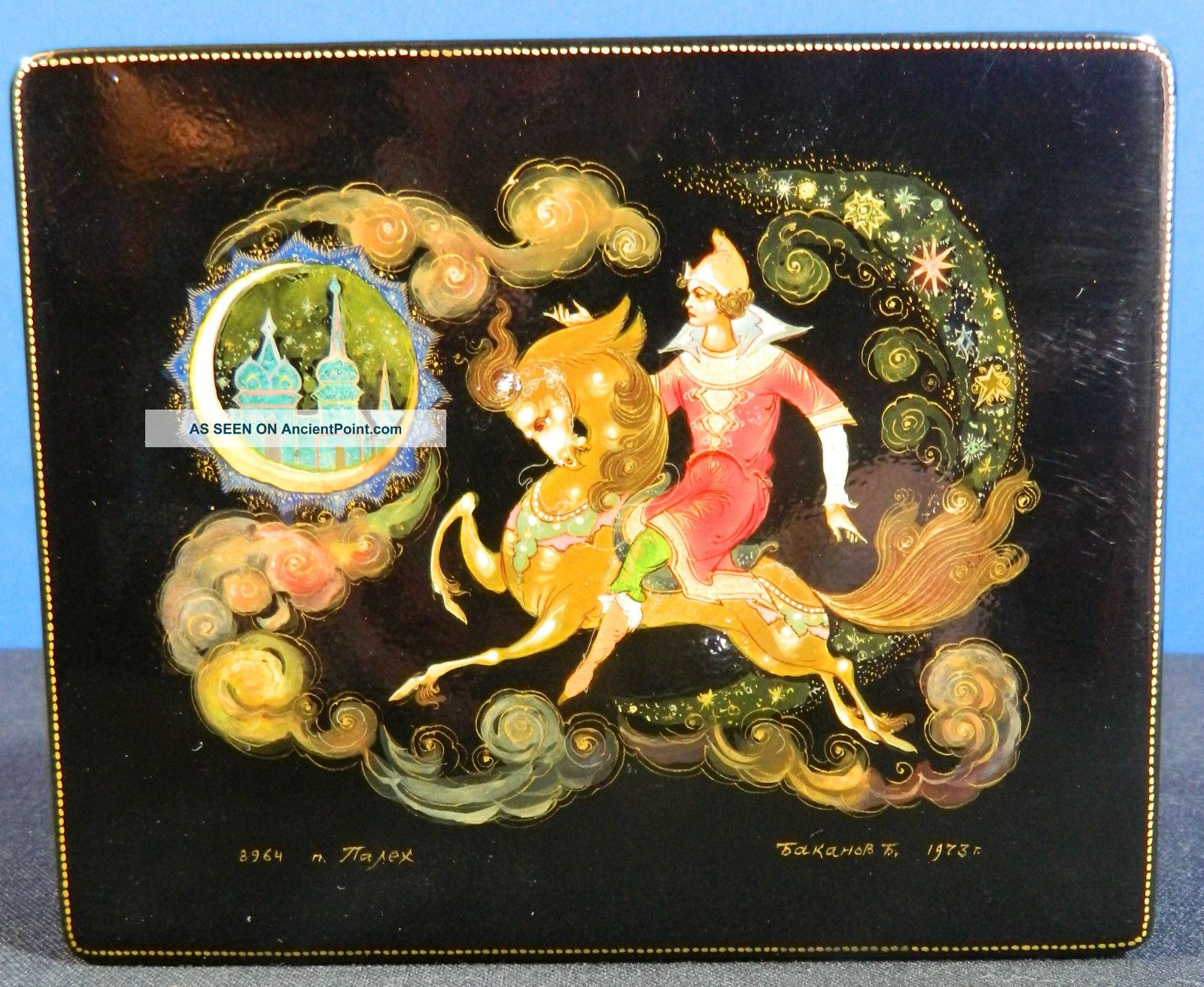 Russian Hand Painted Lacquered Trinket Box Signed And Dated Boxes photo
